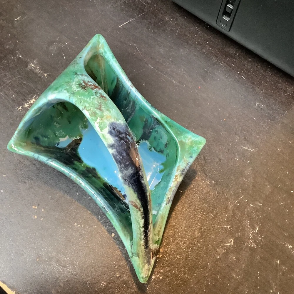 Art pottery vase drip glaze MCM Diamond Shaped Basket 4.5”x7”